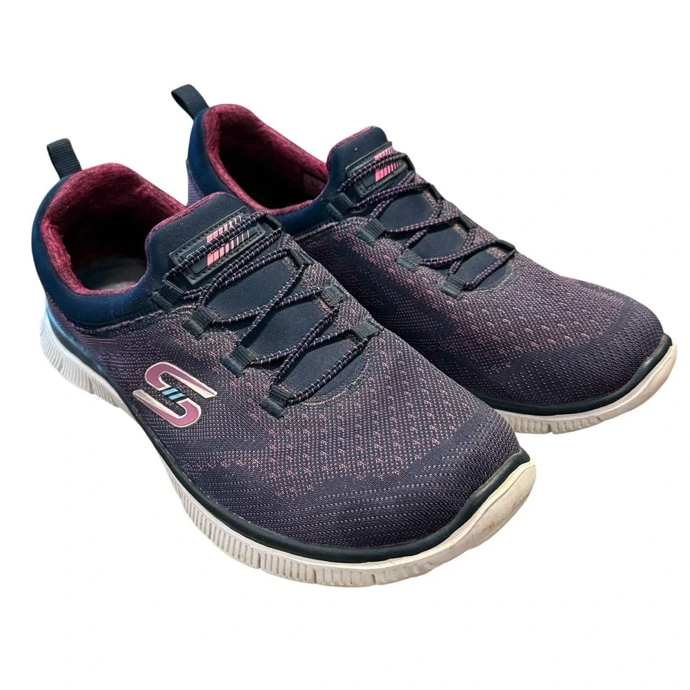Skechers Flex Appeal 2.0 Navy Pink Slip On Sneakers‎ Memory Foam Women's 10